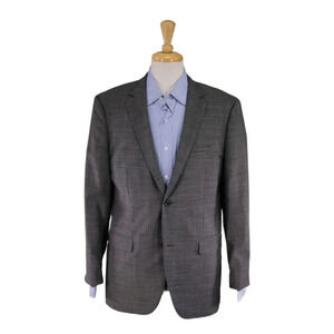 Theory Wellar Pattin Gray/Black Tic Woven 2-Btn Wool Blazer Jacket 42R